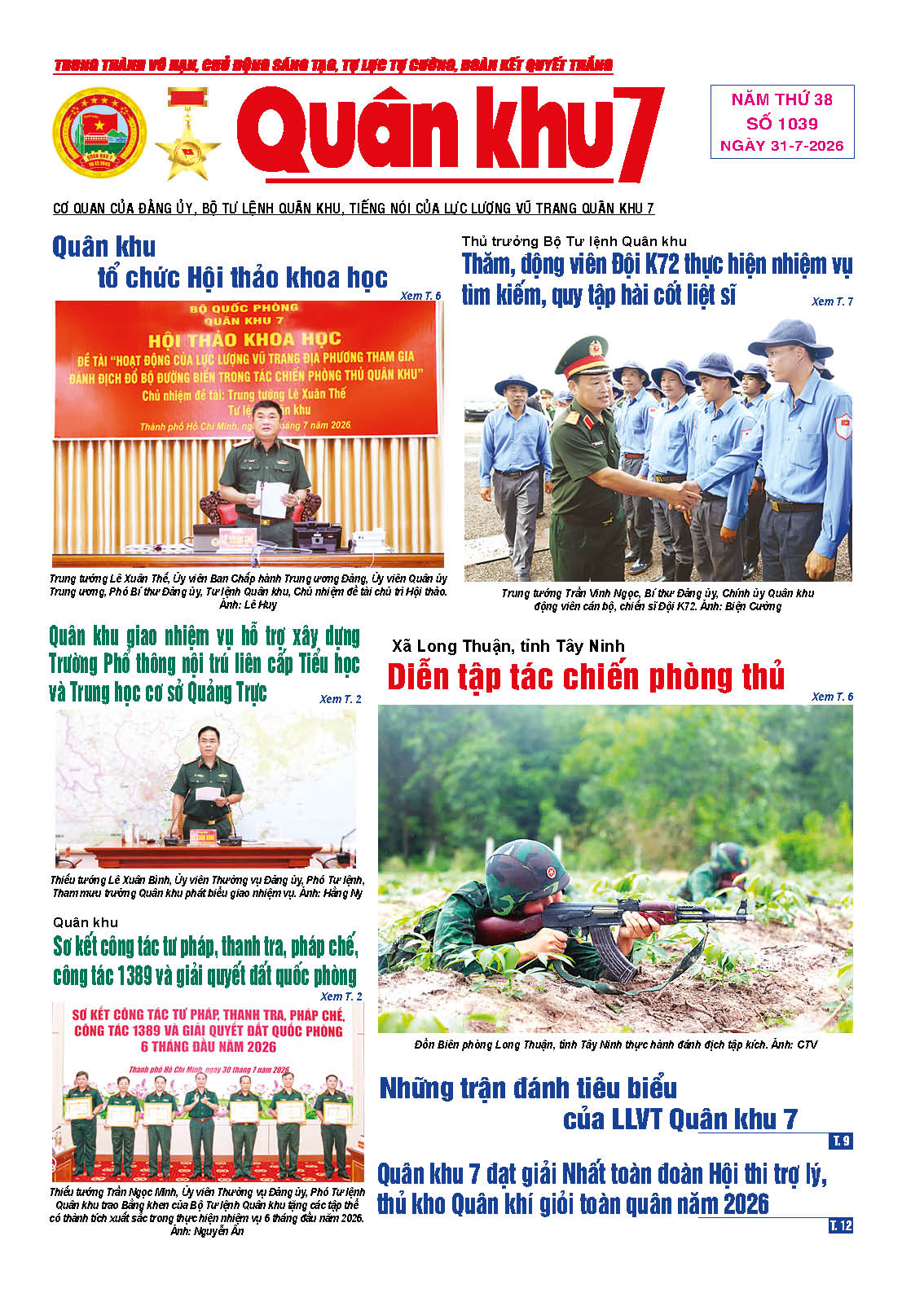 Báo Quân Khu 7 số 1039 ra ngày 31/07/2026