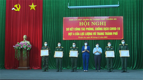 Ban CHQS thành phố Thuận An sơ kết công tác phòng chống dịch bệnh Covid-19