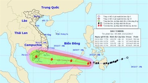 Bão Tembin hướng vào vùng biển Vũng Tàu- Cà Mau